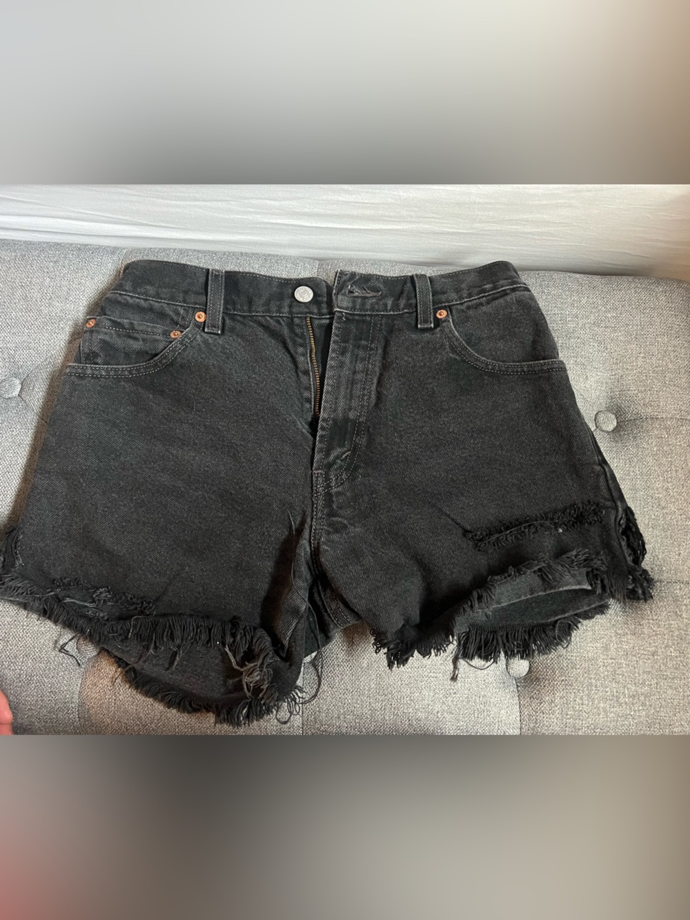 Levi's Black Frayed Hem Denim Shorts